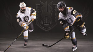 Two silver knights players skating
